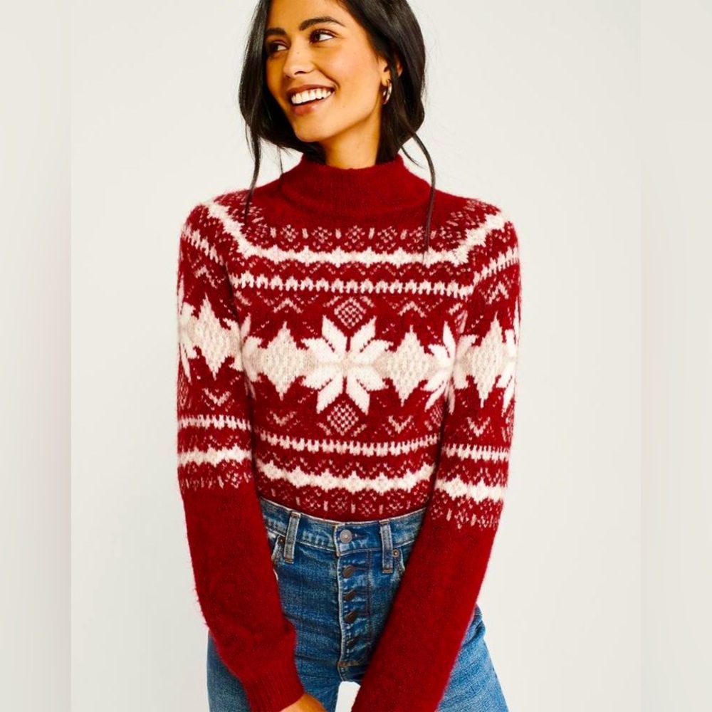 Abercrombie & Fitch Red Snowflake Sweater